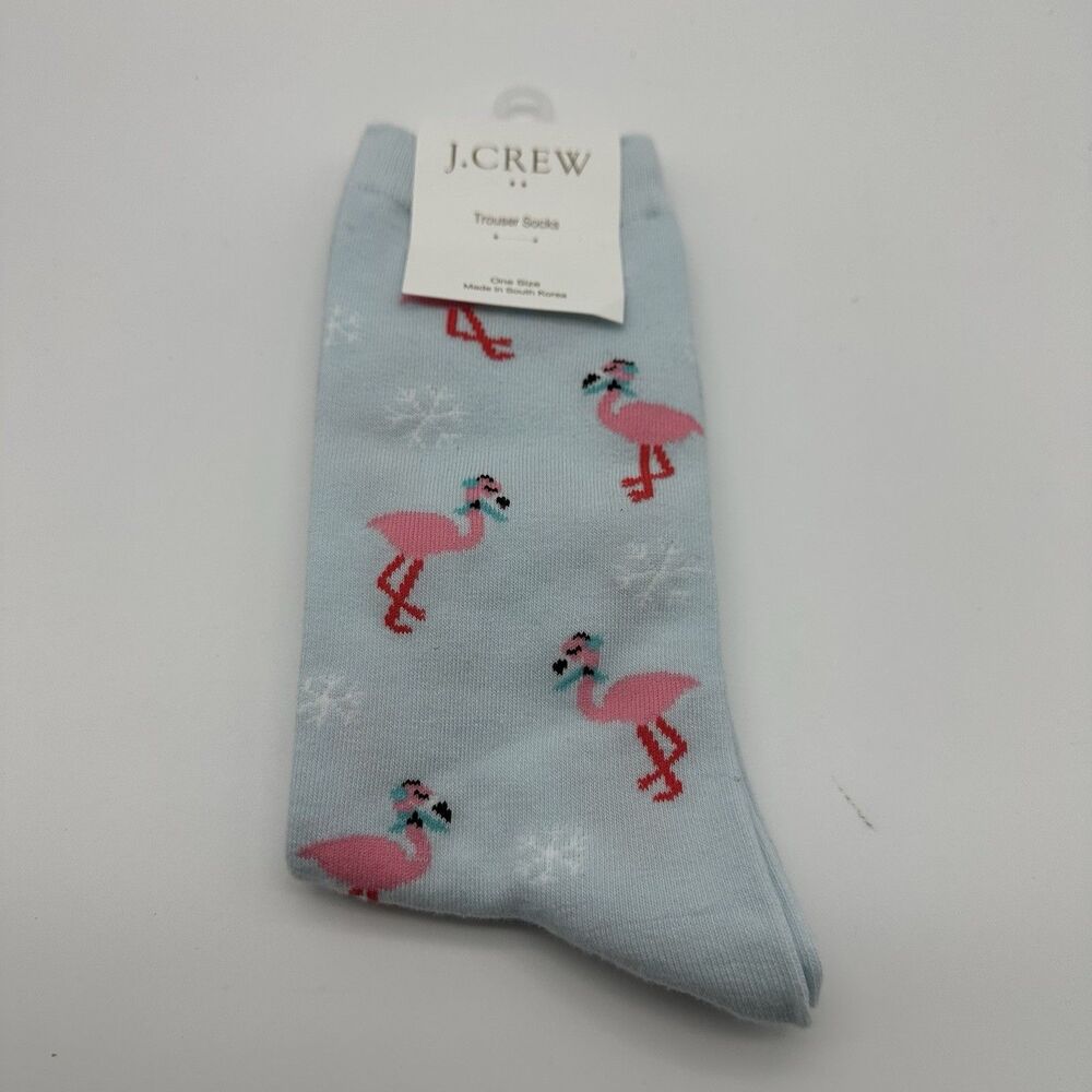 J.Crew Men’s Novelty Socks Flamingo Print One Size Dress Crew Socks NWT